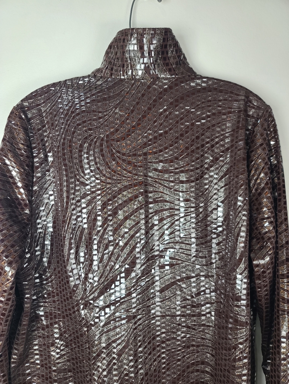 Misook Brown Patterned Shattered Glass Faux Sequin Full-Zip Lightweight Jacket L - Picture 5 of 13